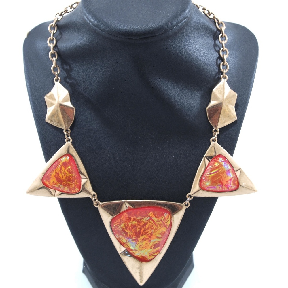 Gold Tone Orange Triangle Costume Jewelry Necklace
